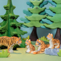 Bumbu tiger family with sugar pine and spruce trees in the background