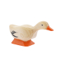 Bumbu hand carved natural wooden curious duck figure on a white background