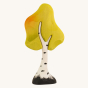Bumbu Small Wooden Birch Tree. A beautifully crafted wooden tree with a black and white painted birch effect trunk, and a light green removable leaf top. The tree is displayed on a cream background