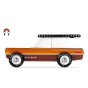 Side of the Candylab handmade wooden sig sur brown toy car on a white background