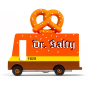 Candylab children's wooden toy pretzel van on a white background