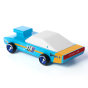 Candylab children's blue wooden seagull racing car toy on a white background