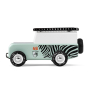 Candylab handmade wooden drifter zebra vehicle toy on a white background