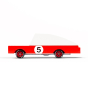 Candylab handmade wooden candycar red racing toy on a white background