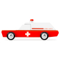 Side of the Candylab wooden ambulance wagon toy on a white background