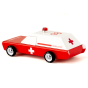 Back of the Candylab large wooden toy ambulance car on a white background