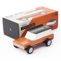 Candylab kids handmade wooden brown big sur toy car on a white background next to its box
