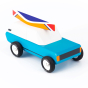 Candylab kids handmade wooden blue cotswold car toy on a white background