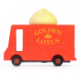 Candylab handmade red wooden truck toy with a miniature Chinese dumpling on the top 