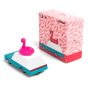 Candylab children's wooden flamingo wagon toy car on a white background next to its pink box