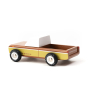 Candylab solid wooden pickup truck diecast car toy on a white background