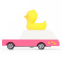 Side of the Candylab pink wooden duckie wagon car toy on a white background