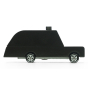 Side of the Candylab plastic-free wooden London taxi toy on a white background