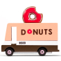 Candylab donut van, 60s style americana wooden van on a white background