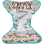 Pop-in light pink Ferret Popper open Nappy Wrap with green trim details on a white background