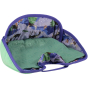 Pop-in Moose purple seat protector with moose and chickens and green fleece on white background
