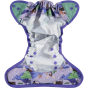 Pop-in Moose open purple Nappy wrap with moose and chickens with popper closure on white background