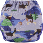 Pop-in Moose purple all in one Nappy with moose and chickens with velcro closure on white background