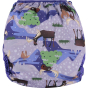 Pop-in Moose purple Nappy wrap with moose and chickens with velcro closure on white background