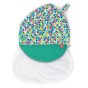 Close reusable breast pad pouch in the brights colour with 4 white breast pads pouring out on a white background