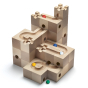 Cuboro kids plastic-free wooden marble run standard toy set stacked up on a white background