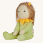 Olli Ella Dinky Dinkum Blossom Buds - Sunny Sunflower, side view showing long light brown hair with a yellow hair clip
