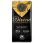 Divine Fairtrade 70% Dark Chocolate Bar in packaging pictured on a plain white background