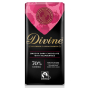 Divine Fairtrade 70% Dark Chocolate Bar with Raspberries 90g in packaging pictured on a plain white background