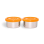 Elephant Box Stainless Steel Dressing Pot Pair -50ml, orange lids, stainless steel base on a white background