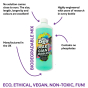 Infographic showing features of the Dr Zigs eco-friendly giant bubble mix