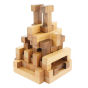 Drei Blätter New Blocks wooden shapes stacked into a geometric tower on a white background