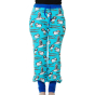 Woman stood on a white background in the DUNS Sweden adults blue atoll puffin baggy pants