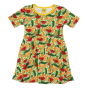 DUNS Sweden childrens short sleeve skater dress in the tropical print on a white background