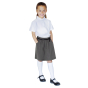 Young girl stood wearing a white top with an Eco Outfitters FairTrade organic cotton Jersey Skirt on a white background
