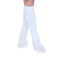 Eco Outfitters organic cotton knee high school socks in white, on a little persons legs, shown from the knee down. White background