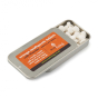 Ecoliving refillable orange flavour toothpaste tablets tin open on a white background showing the white tablets inside