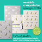 Infographic showing the Ecoliving reusable home cleaning sponge cloths and that 10% of profits are donated to the Australian Bushfire Relief - NSW Wildlife Rescue Service