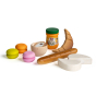Erzi plastic-free French toy food set laid out on a white background