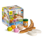 Erzi children's French wooden play food assortment laid out on a white background next to their box