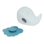 Hevea Squeeze'n'splash Whale Bath toy in Blizzard Blue on its side with dark blue base removed. White background