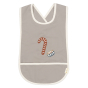 Front of the Fabelab kids organic cotton bib with an embroidered candycane and drum on the front