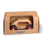 Fagus german handmade waldorf car toy in its cardboard box on a white background