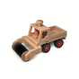 Fagus eco-friendly wooden truck toy with the sweeper attachment on a white background