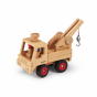 Fagus handmade wooden truck with the crane extension hood on the back on a white background