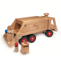 Back of the Fagus handmade wooden bin lorry toy emptying a wooden bin into the back of the truck