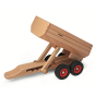 Fagus eco-friendly wooden tractor trailer toy with the bucket up on a white background