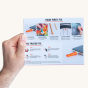 Close up of a hand holding up an info card on how to use the FixIts mouldable plastic strips