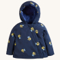 Front view of the detached jacket. Frugi Waterproof All-In-One Suit - Buzzy Bee on a plain background.