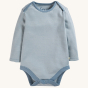 Stripey Body from the Frugi Super Special Body 3-Pack - Indigo Woodland on a plain background.