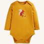 Yellow squirrel Body from the Frugi Super Special Body 3-Pack - Indigo Woodland on a plain background.